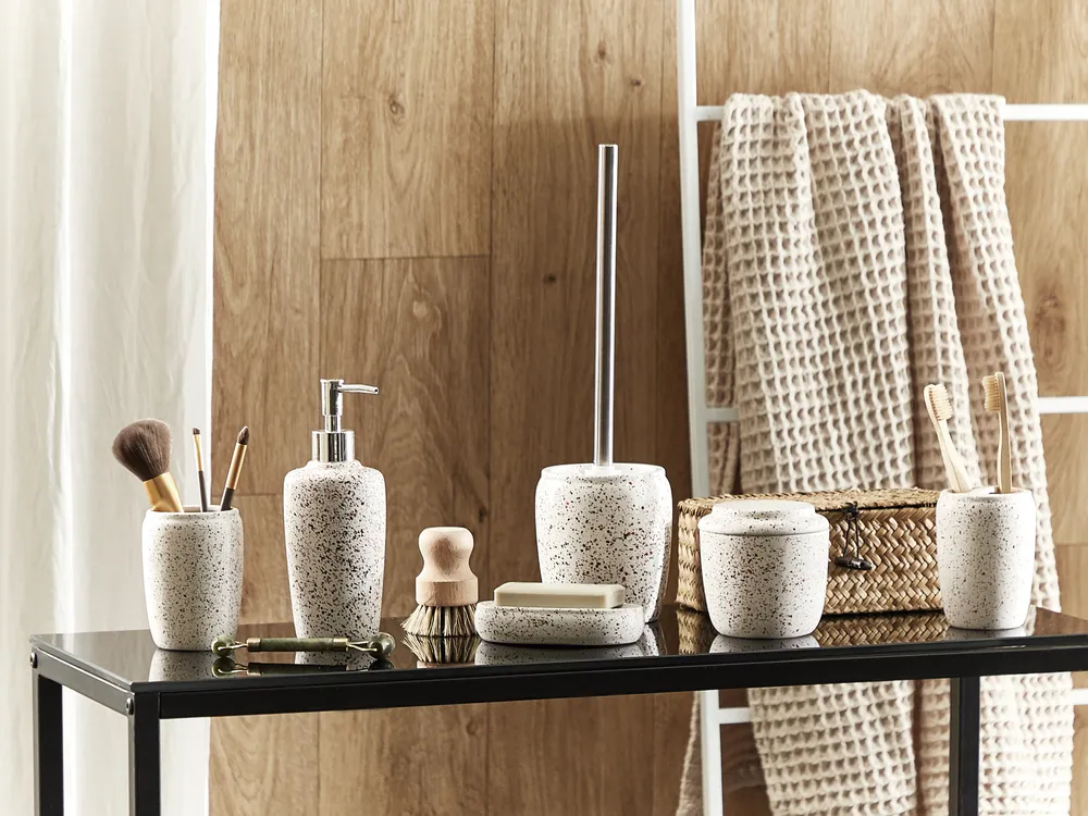 6-Piece Bathroom Accessories Set PALMILLA Ceramic Off-White