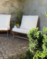 Set of 2 Garden Chairs with Cushions MICCIANO Acacia Wood Off-White_997610