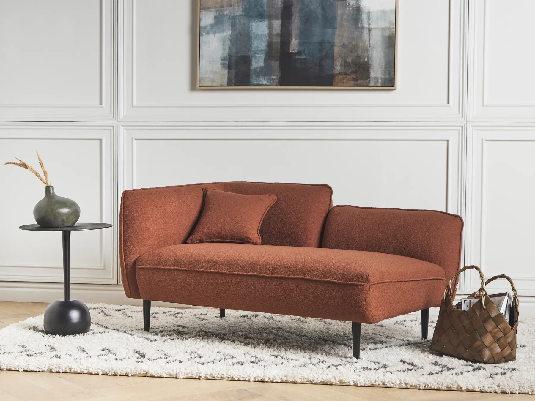 Left-Hand Chaise Longue CHEVANNES Boucle Dark Red_942259