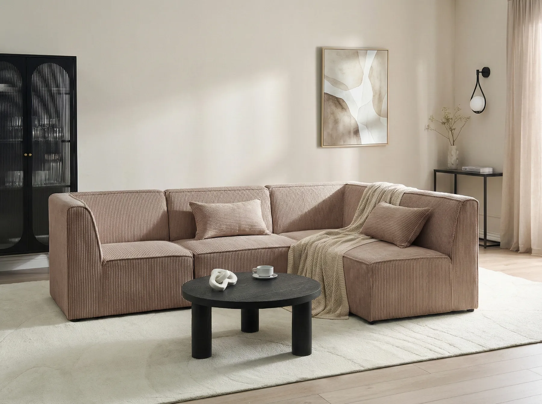 Modular Corner Sofa 4 Seater LEMVIG Corduroy Dark Beige Left Hand_1053374