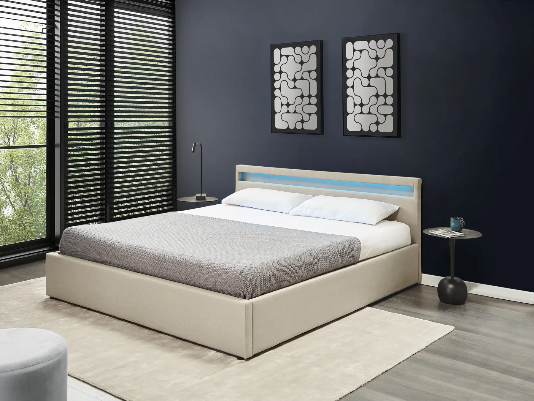 Ottoman Bed with LED ARMELLE Fabric Beige 180 x 200 cm (EU Super King)_994517