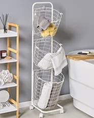 Basket Stand AYAPAL with Wheels Metal White_785666