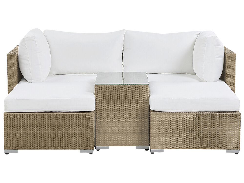 Garden Lounge Set with Table 2 Seater NOTO Modular PE Rattan Light Brown
