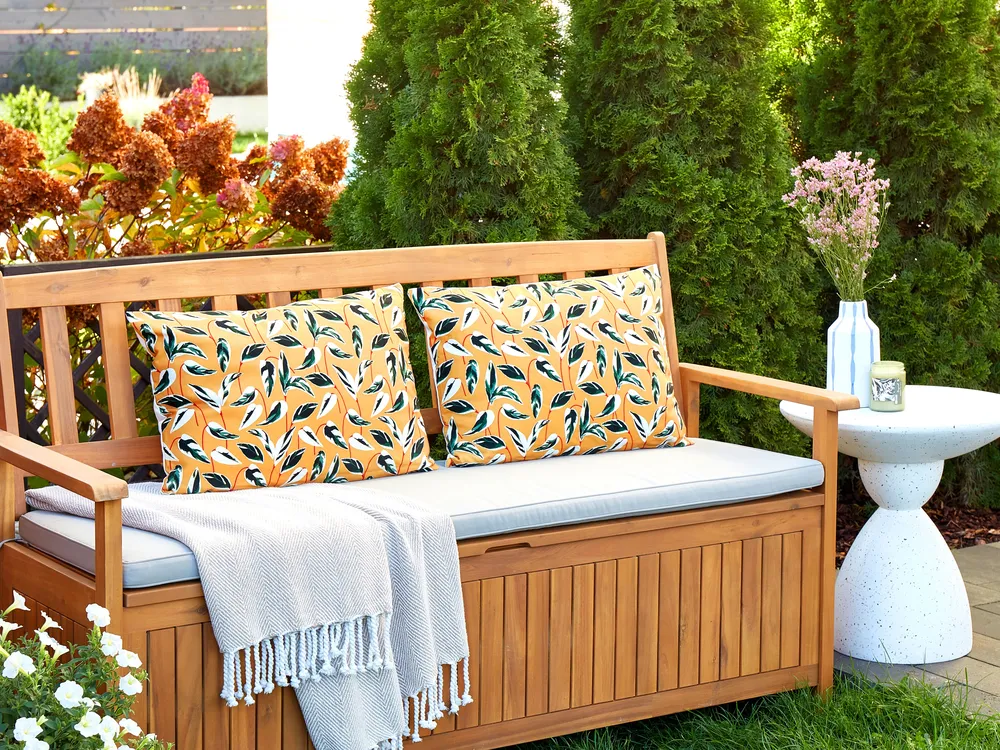 Set of 2 Outdoor Cushions TAGGIA Plant Pattern 40 x 60 cm Yellow_905250