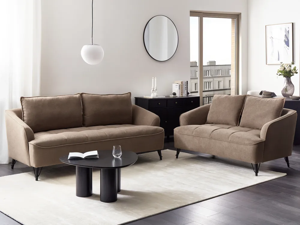 Living Room Set 5 Seater HOBRO Fabric Brown
