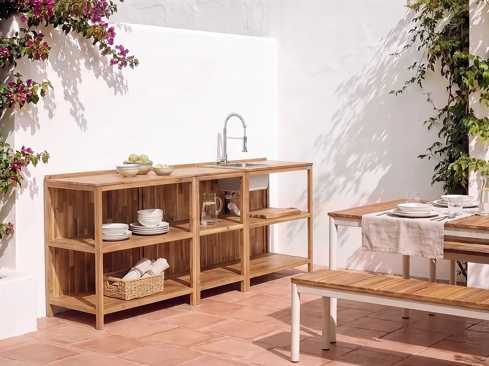 3 Piece Outdoor Kitchen Set with Sink VENOSA Brown/ Silver Acacia Wood_1155568
