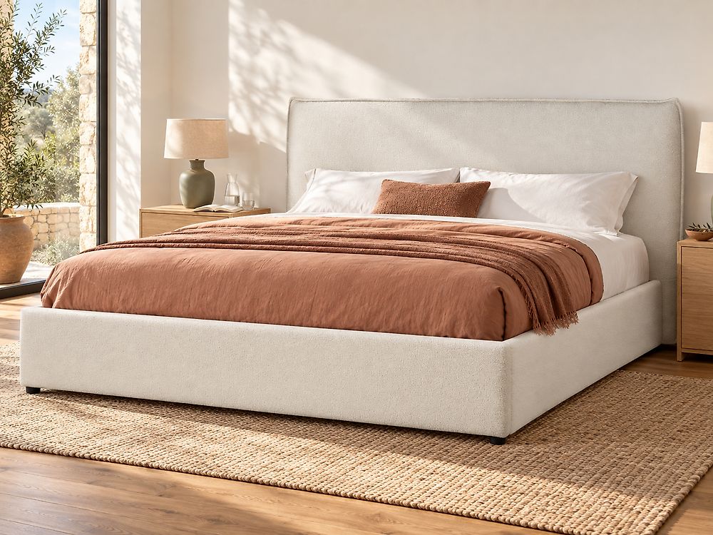 Seng med oppbevaring LAVAUR Bouclé Off white 180 x 200 cm