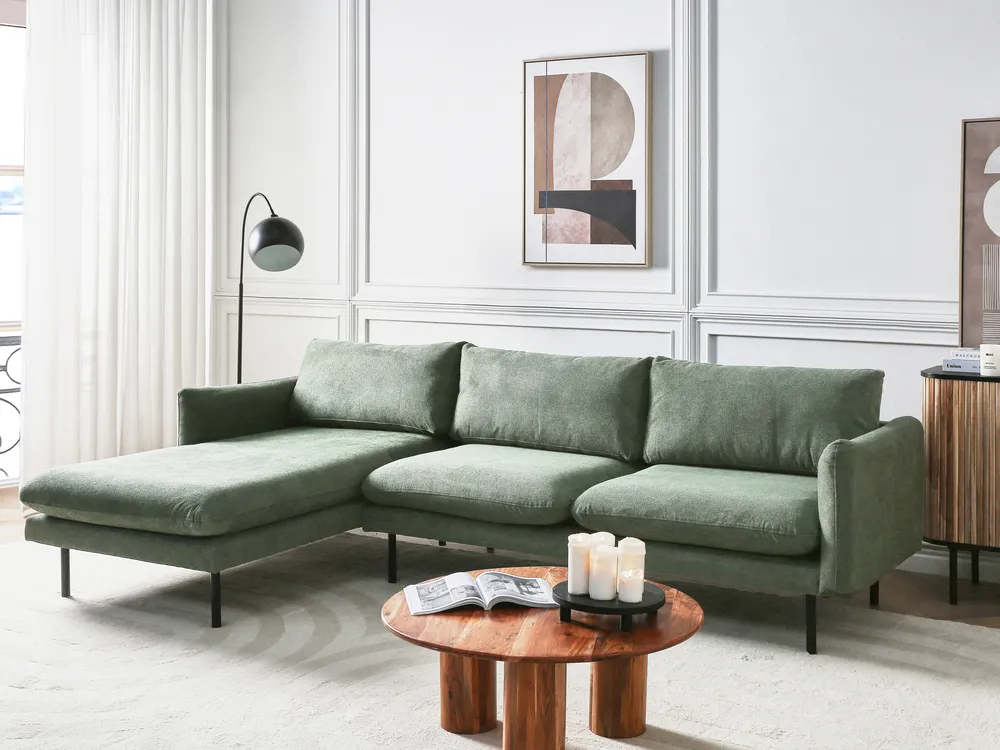 Corner Sofa 4 Seater VINTERBRO Fabric Light Green Right Hand
