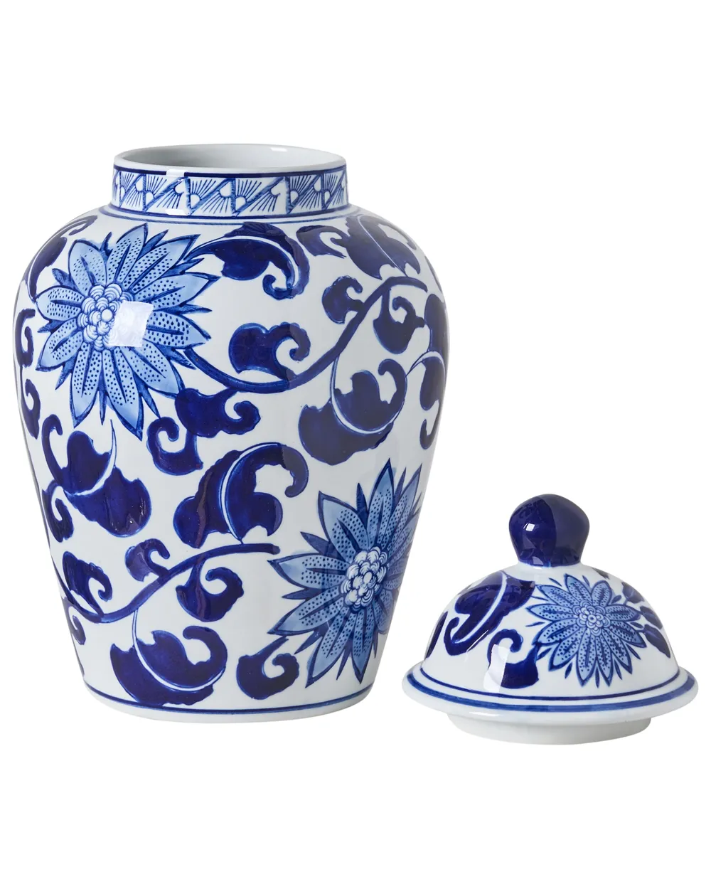 Lidded Vase CUENCA 36 cm Porcelain White/ Blue_1052816