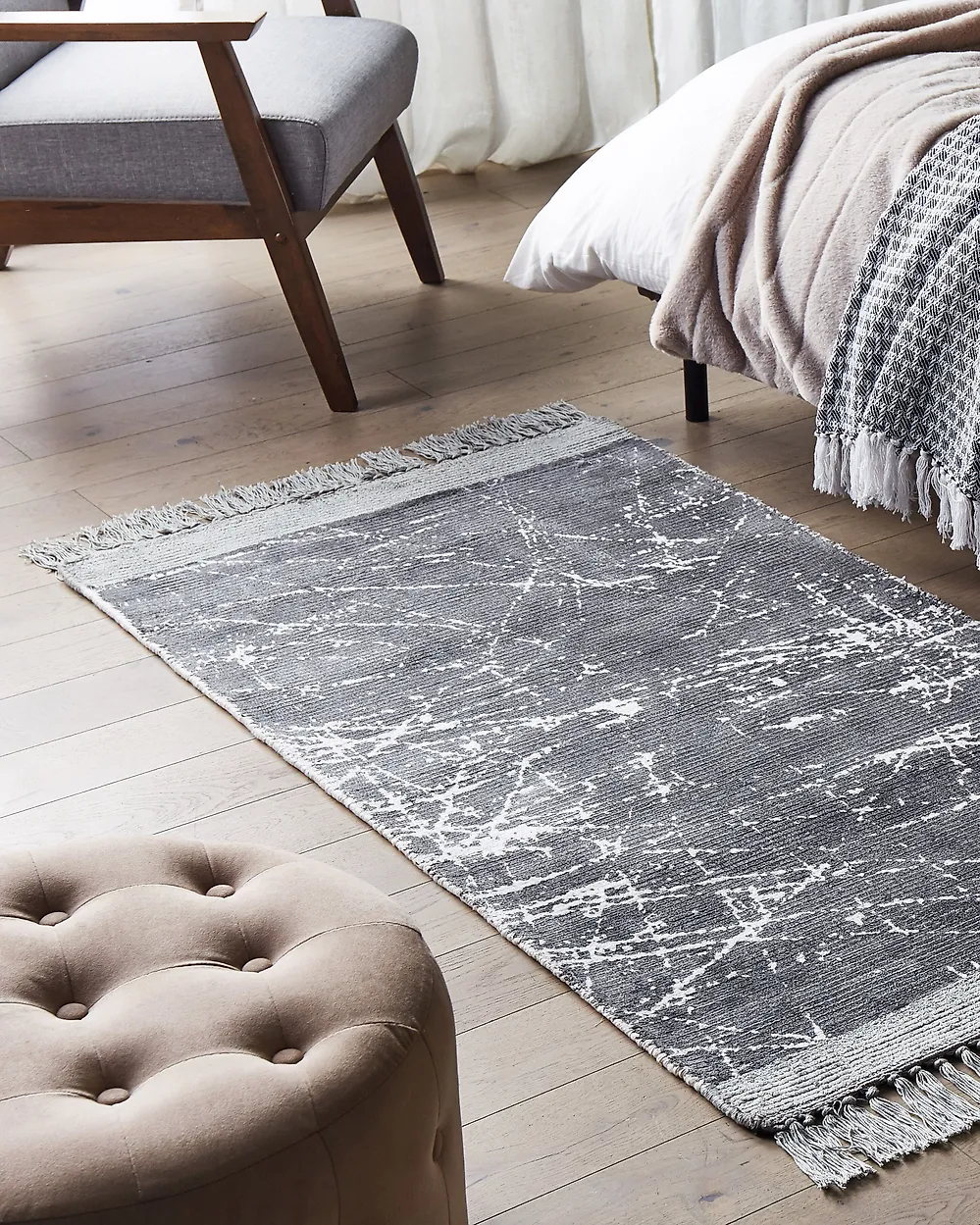 Rug HANLI Grey 80 x 150 cm Viscose_1179056