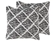 Set of 2 Decorative Cushions HAZRO 45 x 45 cm Cotton Black Geometric Pattern_802270