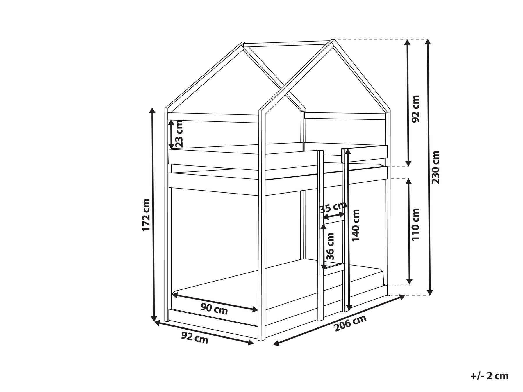 Bunk Bed House Pine Wood LABATUT 90 x 200 cm (EU Single) Grey_911239