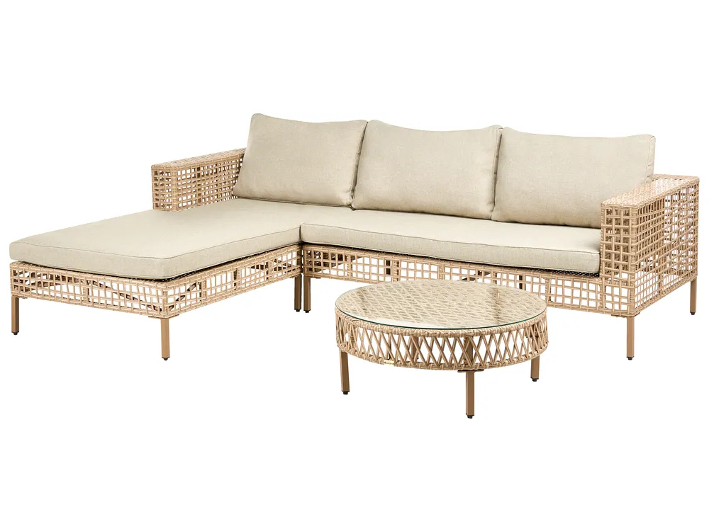 Garden Lounge Set with Table 4 Seater CALASETTA PE Rattan Beige Right Hand_999236