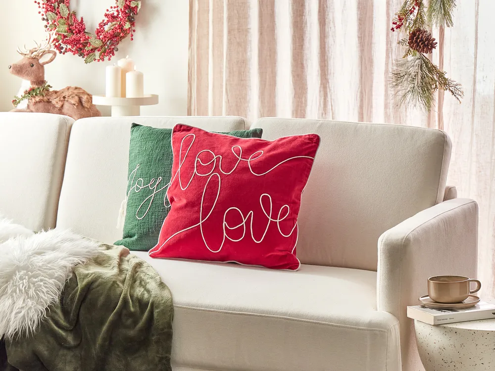 Throw Cushion SIDERASIS 45 x 45 cm Velvet Red Text