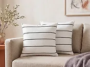 Set med 2 prydnadskuddar MILAS 50 x 50 cm Linne Svart/ Vit Randigt_1183177
