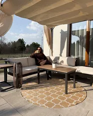 Garden Corner Sofa with Table 5 Seater MESSINA Grey/ Beige Left Hand_1071724