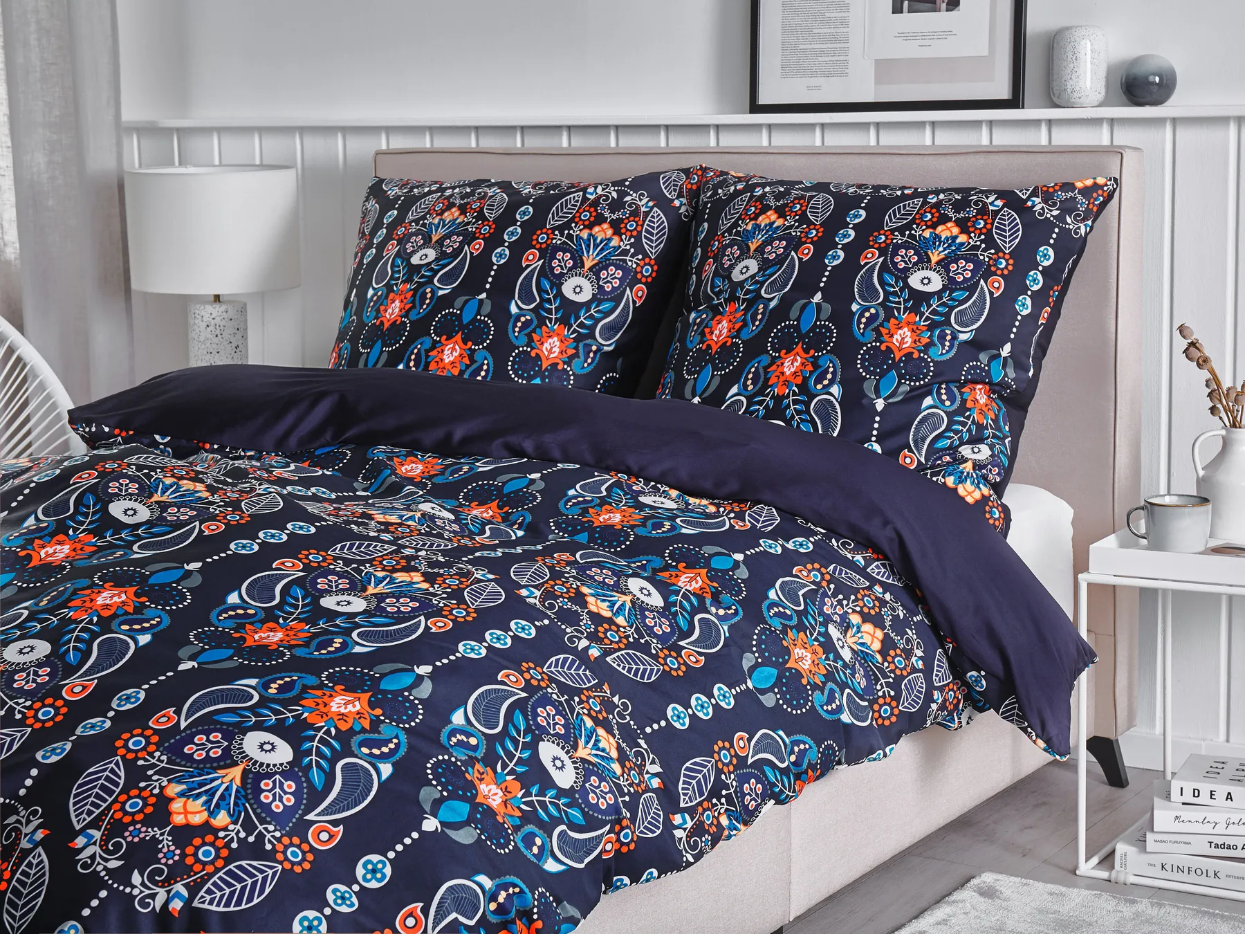Duvet Cover Set MADRONA 155 x 220 cm Sateen Cotton Dark Blue_804793