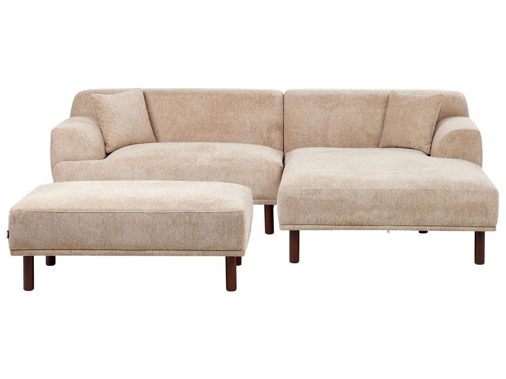 Corner Sofa 3 Seater HOLT with Ottoman Fabric Beige Left Hand