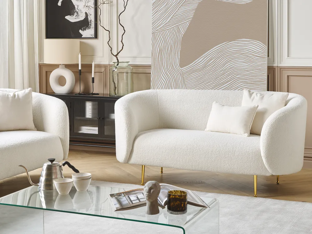 Sofa 2 Seater LOEN Boucle White