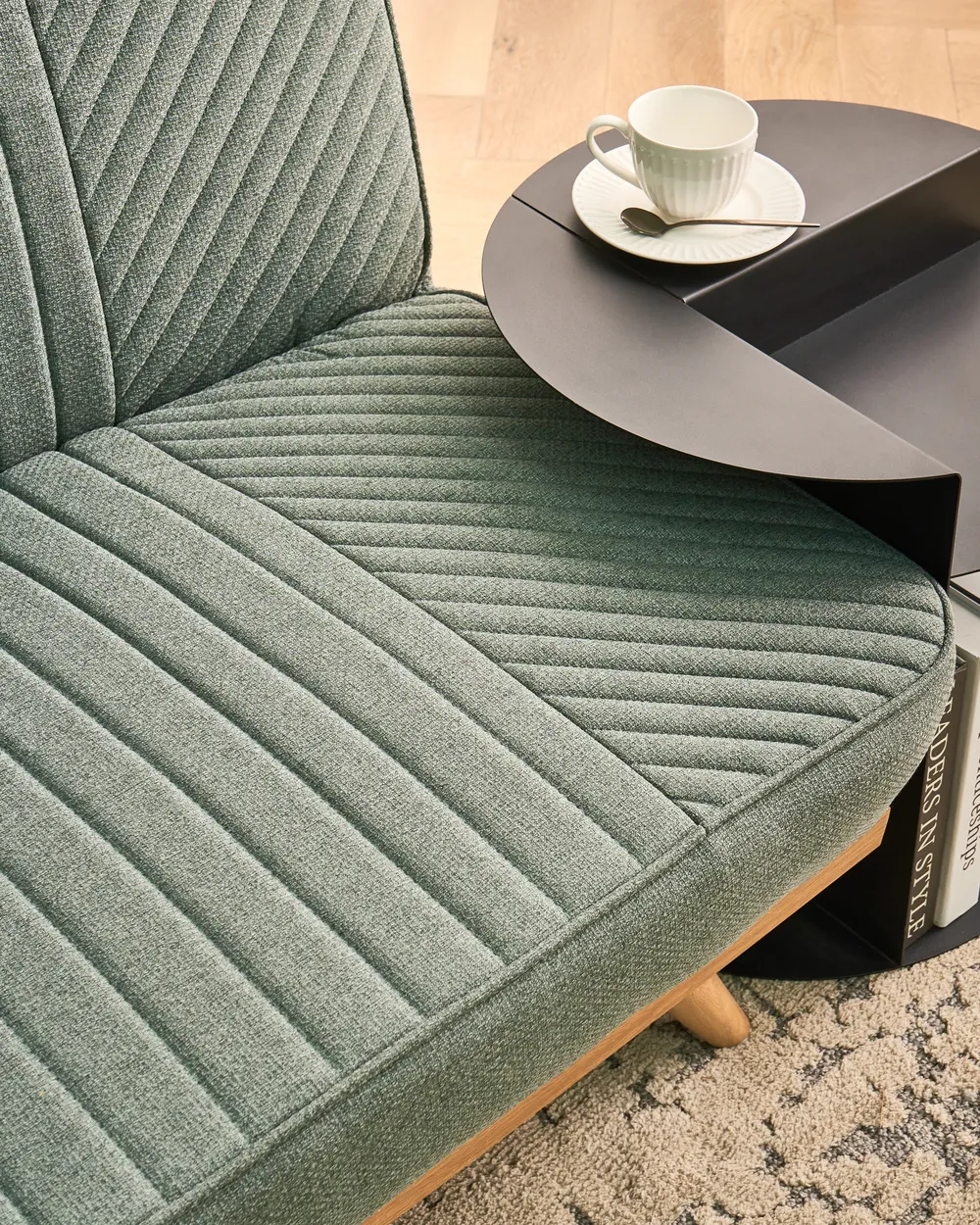 Sofa Bed 2 Seater KALFAFEL Fabric Green_1009368