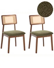 Set of 2 Dining Chairs EMBAR Wood Brown/ Green_1085133