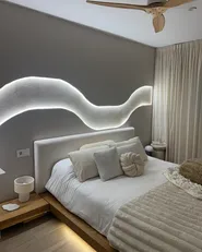 Sänky LED-valolla Buklee ZEN 160 x 200 cm LED-valo Luonnollinen saarniviilu_1056908