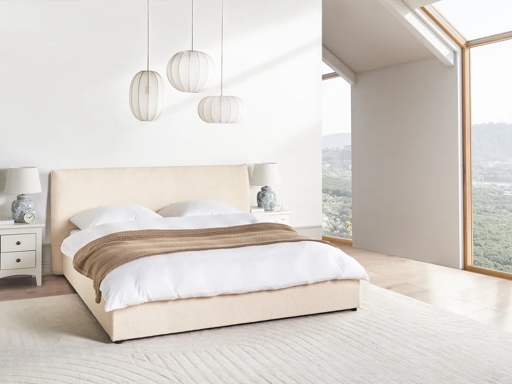 Boucle Ottoman Bed Beige LAVAUR Various Sizes