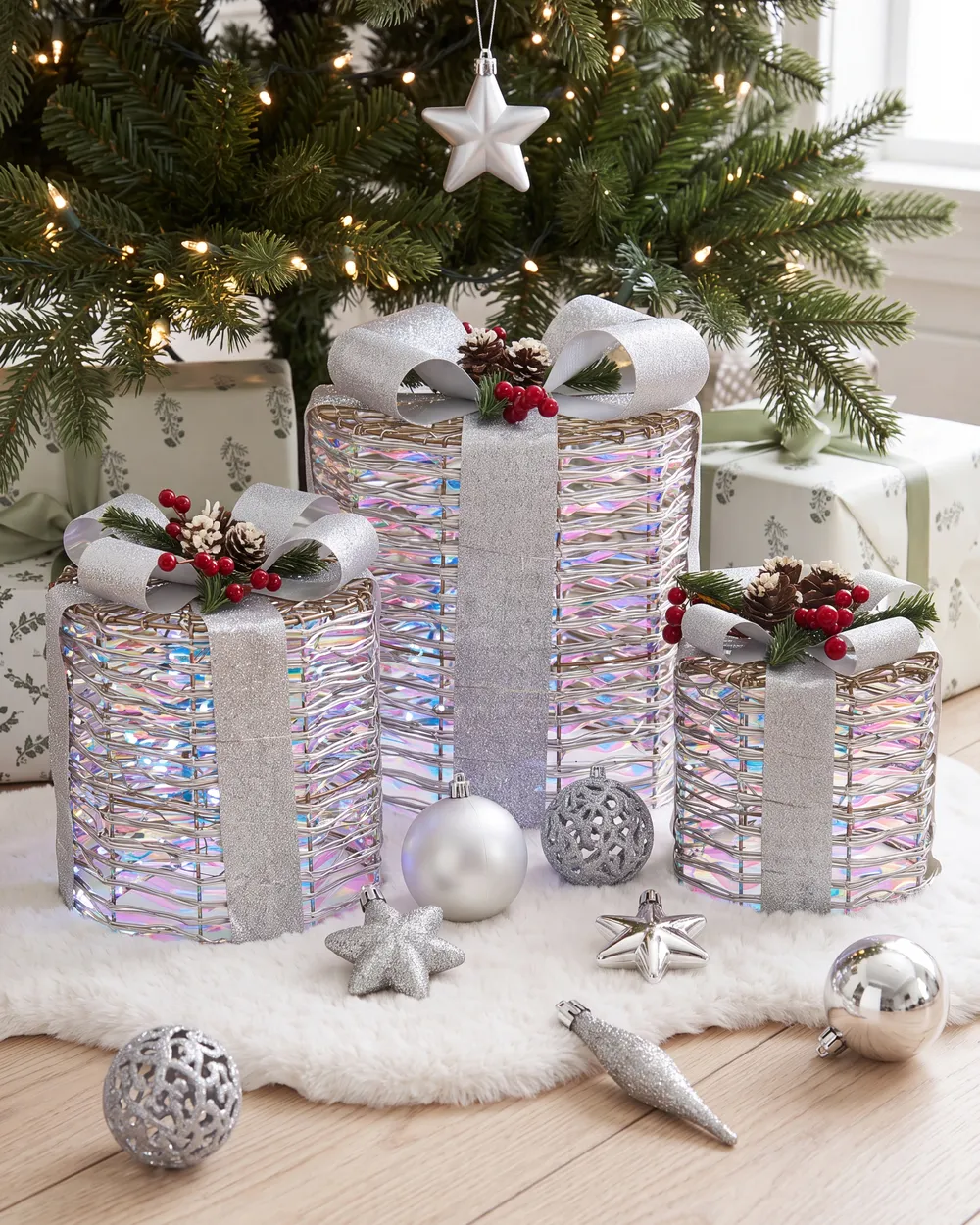 Set med 3 juldekorationer LED JULSO 20/25/30 cm Julklappar Silver_1025413