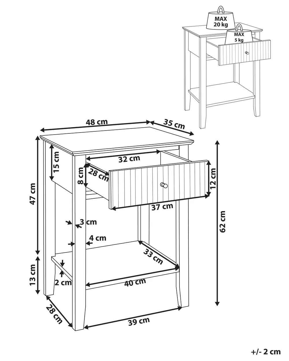 1 Drawer Bedside Table ASSISI White_942948