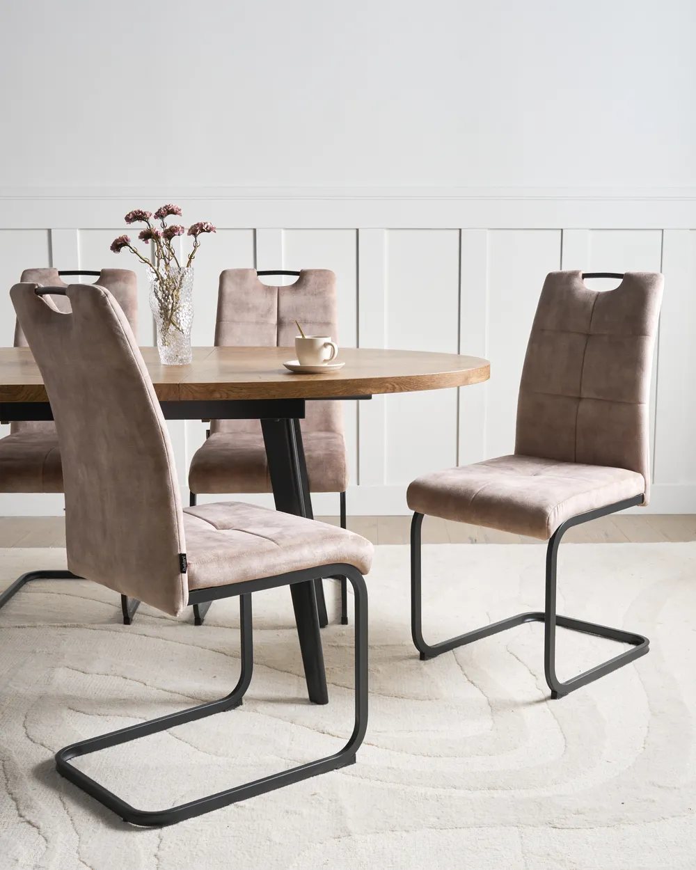 Set of 4 Dining Chairs CISCO Fabric Taupe
