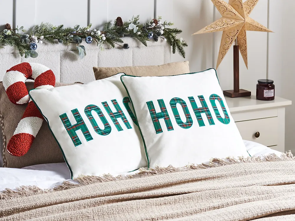 Set of 2 Decorative Cushions JOYCANDY 45 x 45 cm Cotton White Christmas Motif_1187310