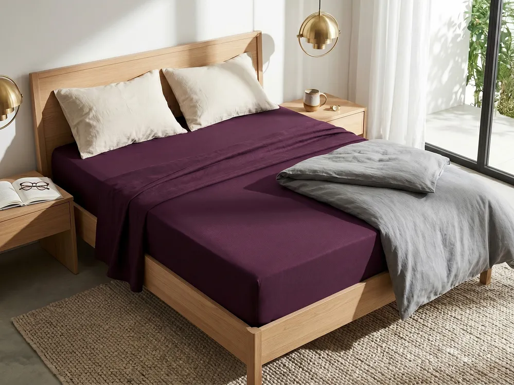 Fitted Sheet JANBU 140 x 200 cm Cotton Burgundy