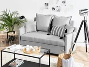 Sofa Bed 2 Seater HOVIN Fabric Light Grey_746320