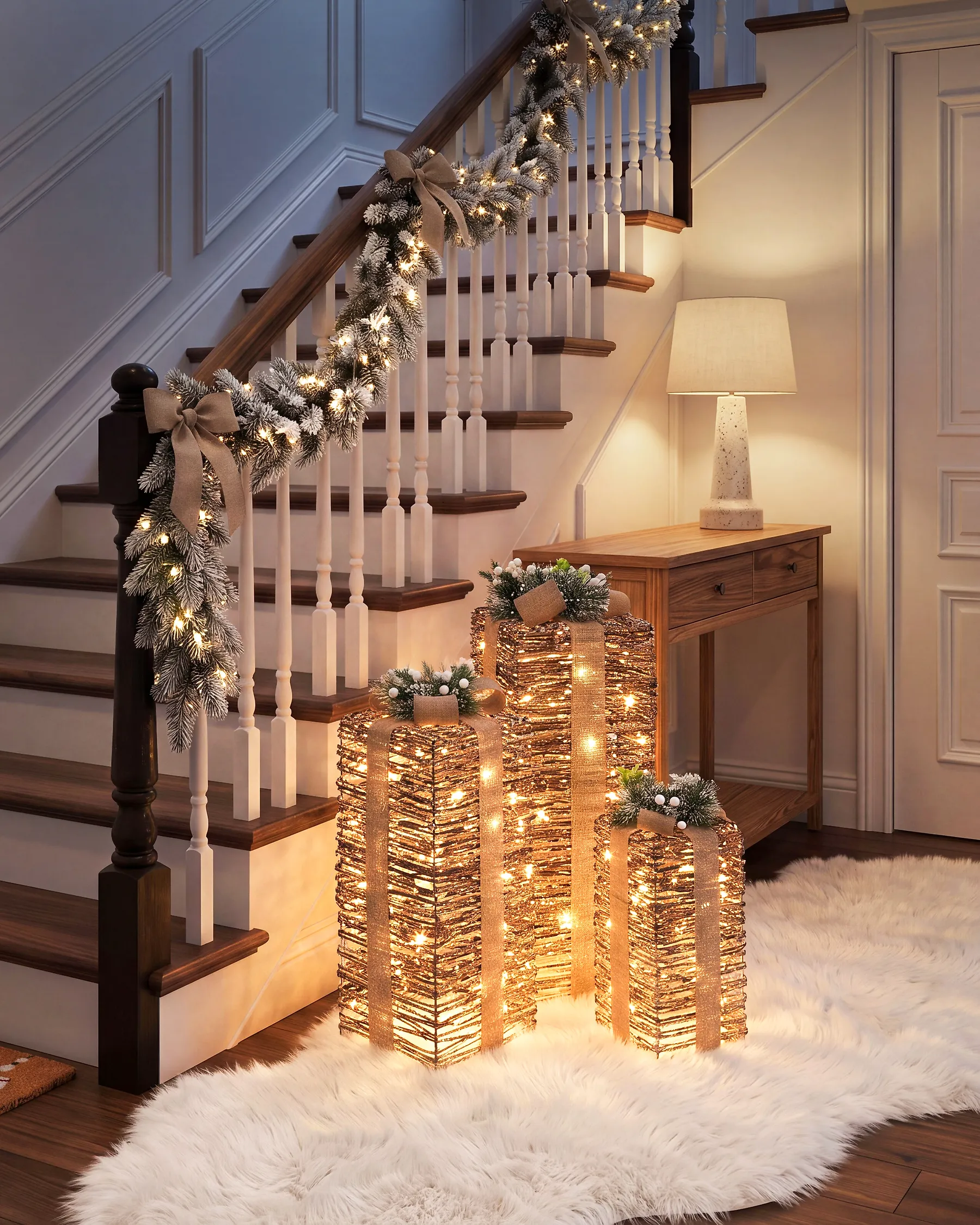 Set of 3 Christmas Decorations LED VALKAMA 54/45/30 cm Christmas Gifts Brown_1179473
