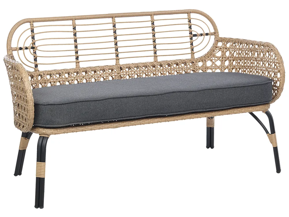 Trädgårdsbänk med dyna PRATELLO 122 cm Konstrotting Naturlig_856983