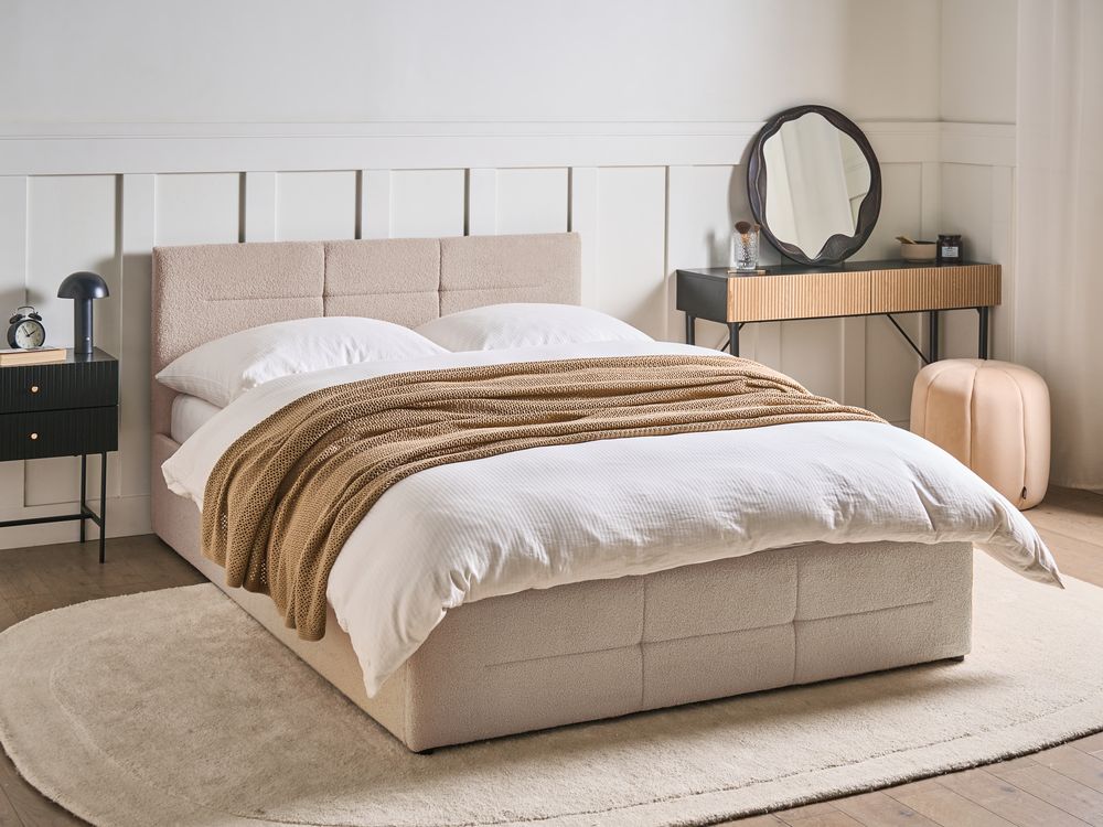 Seng med oppbevaring MASSOGNES Bouclé Beige 140 x 200 cm
