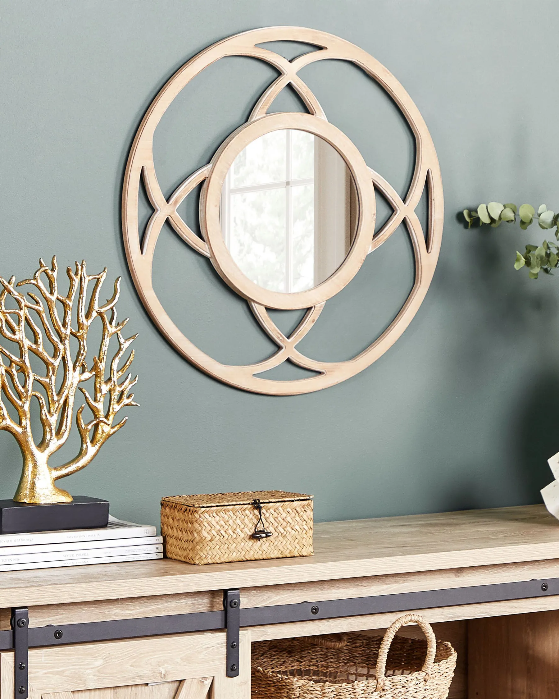 Wall Mirror IZTAPALAPA 60 cm 60 cm Light Fir Wood_848423