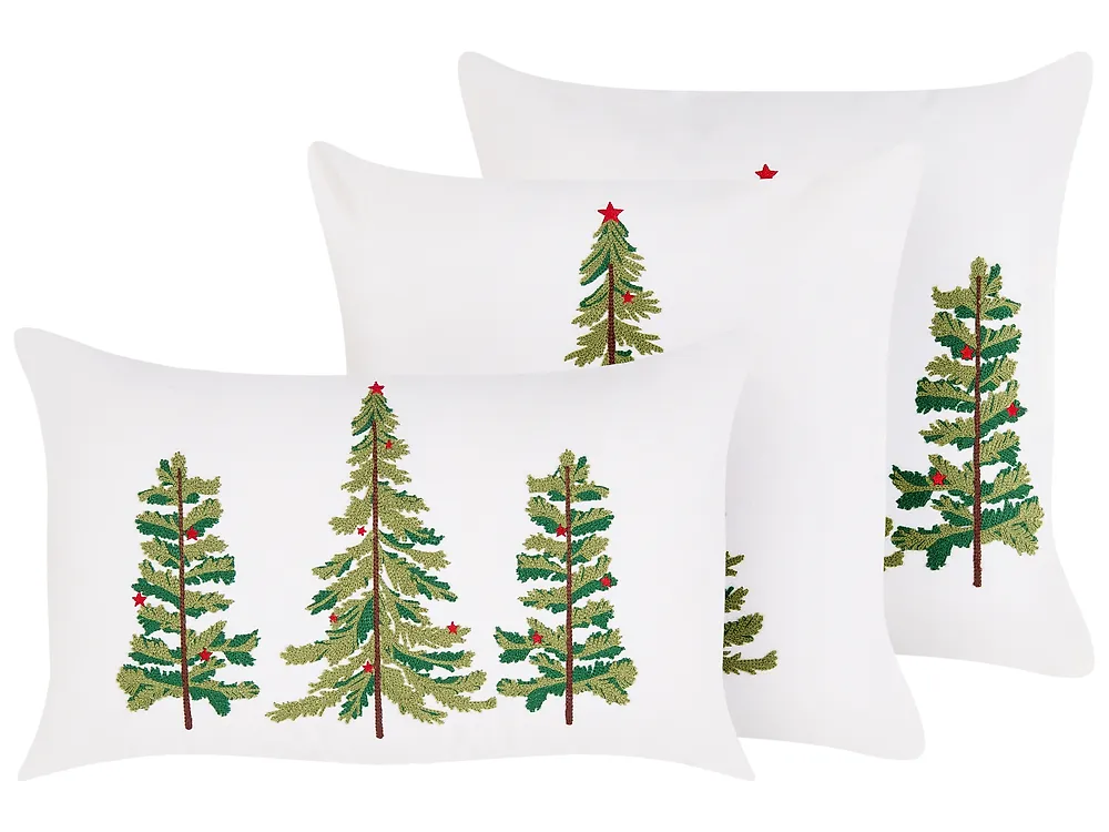 Koristetyynysetti 3 kpl ZIVEN 30 x 50 cm 45 x 45 cm Puuvilla Valkoinen Joulukuvio