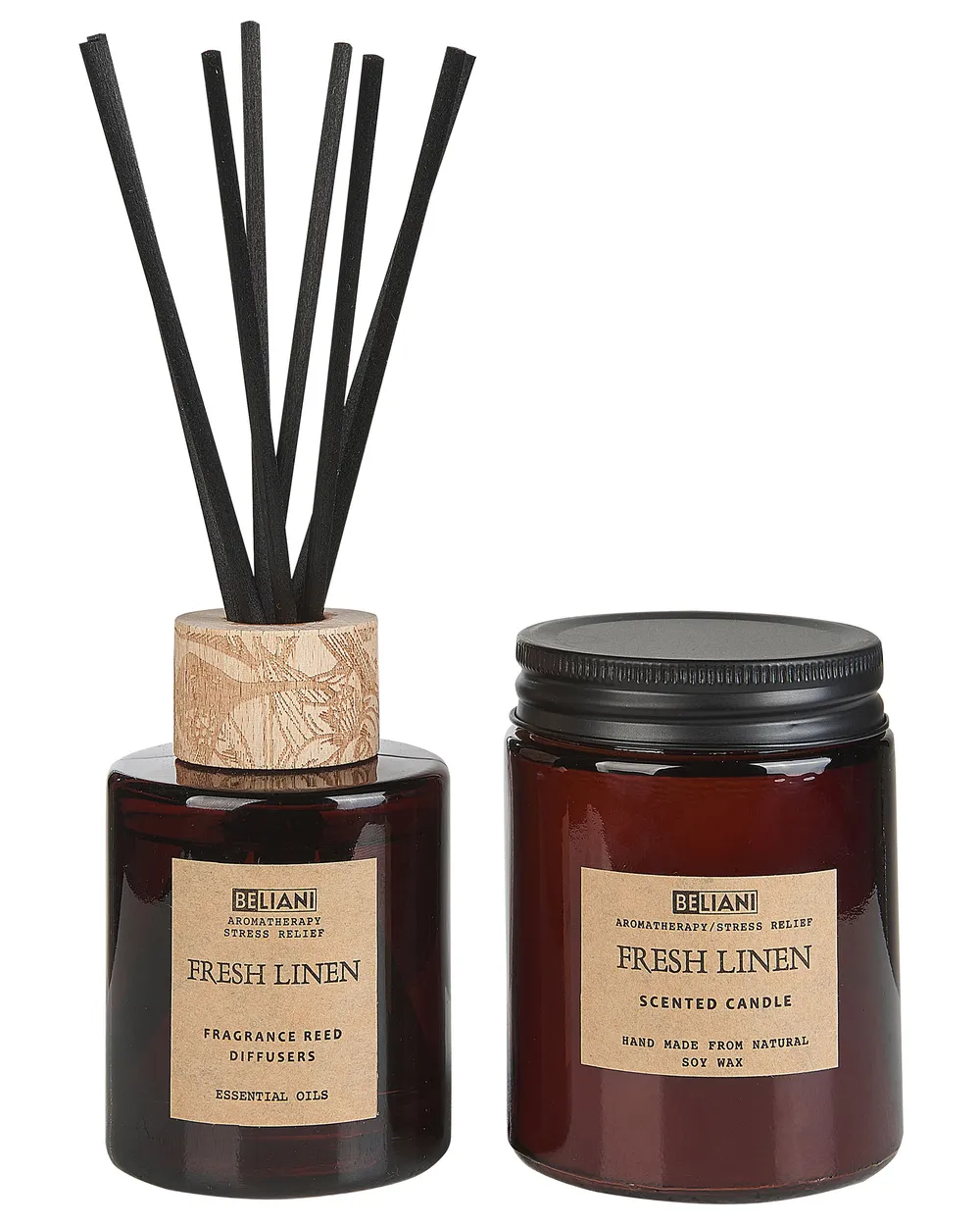 Scented Candle with Fragrance Reed Diffuser DARK ELEGANCE 9 cm Brown