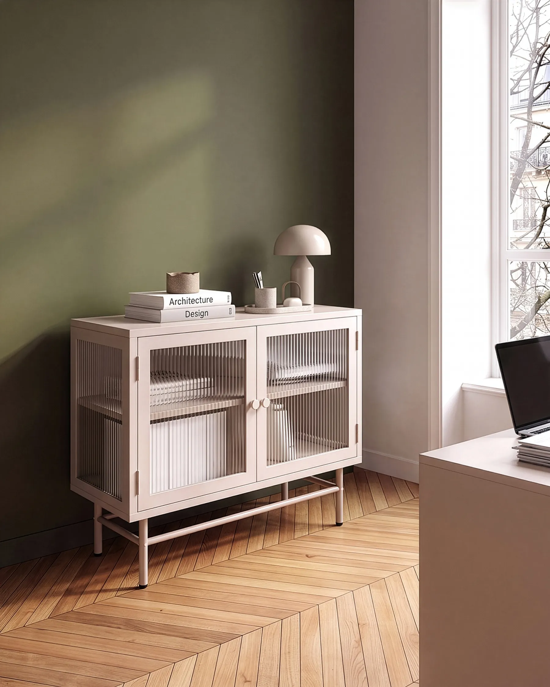 Vitriinisenkki DEVON 77 cm Metalli Beige_1113511