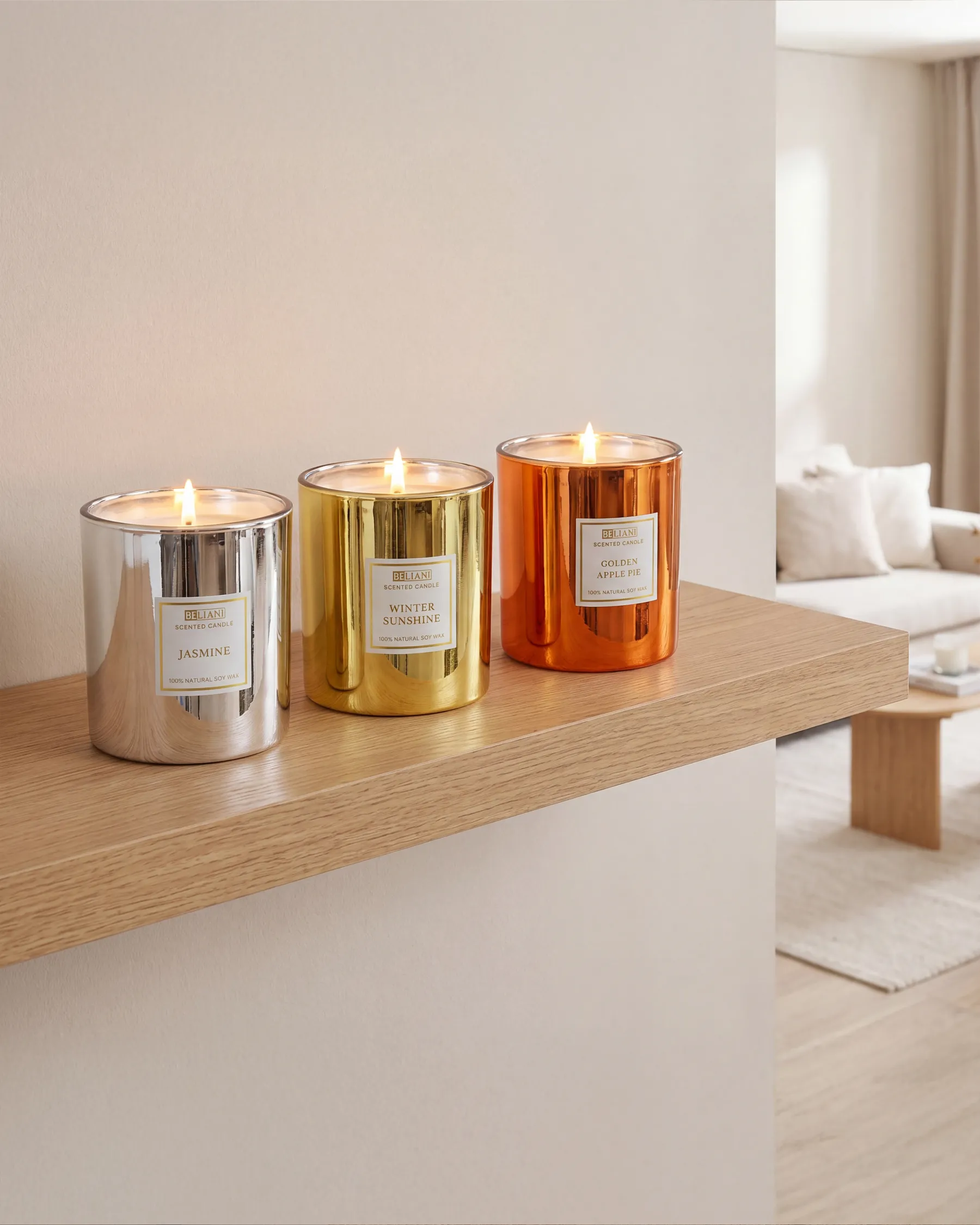 Set of 3 Scented Candles METALLIC GLAMOUR 9 cm Multicolour_874420