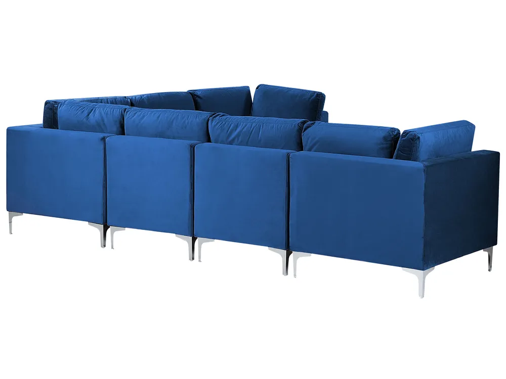 Modular Corner Sofa 6 Seater EVJA with Ottoman Velvet Navy Blue Left Hand_859799