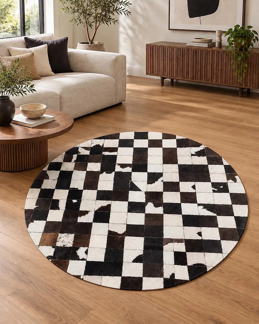 Matto BERGAMA Ruskea ø 140 cm Nahka_1175823