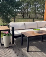 Garden Corner Sofa with Table 5 Seater MESSINA Metal Off-White Left Hand_990217