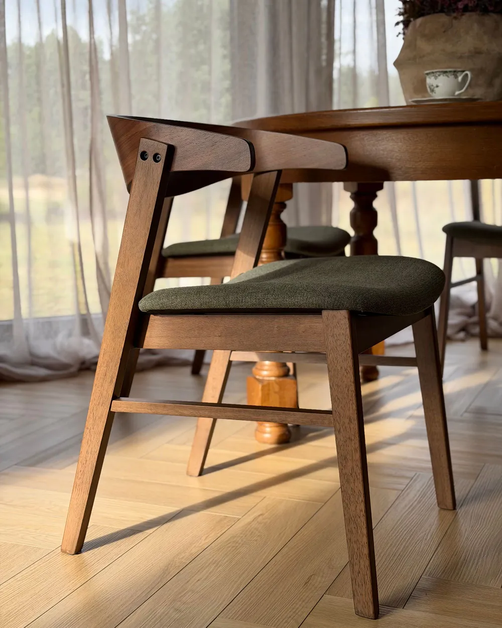 Set of 2 Dining Chairs LILLY Fabric Dark Green/ Brown_1175431