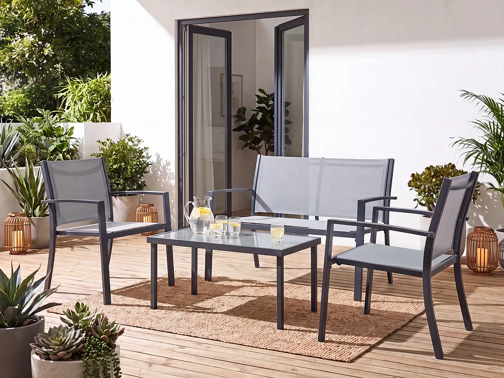Garden Lounge Set with Table 4 Seater TAVOLETO Metal Grey_1154568