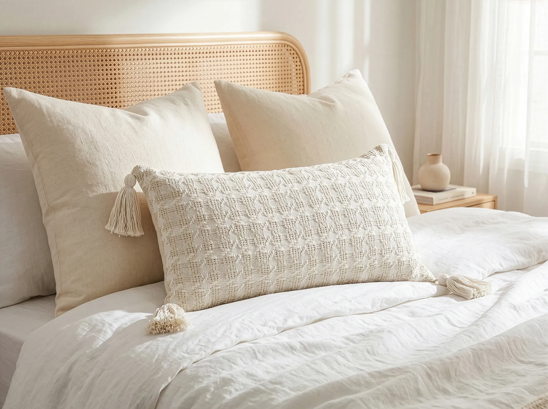 Set med 2 prydnadskuddar DOURIS 30 x 60 cm Ljusbeige Rutigt tryck_902368