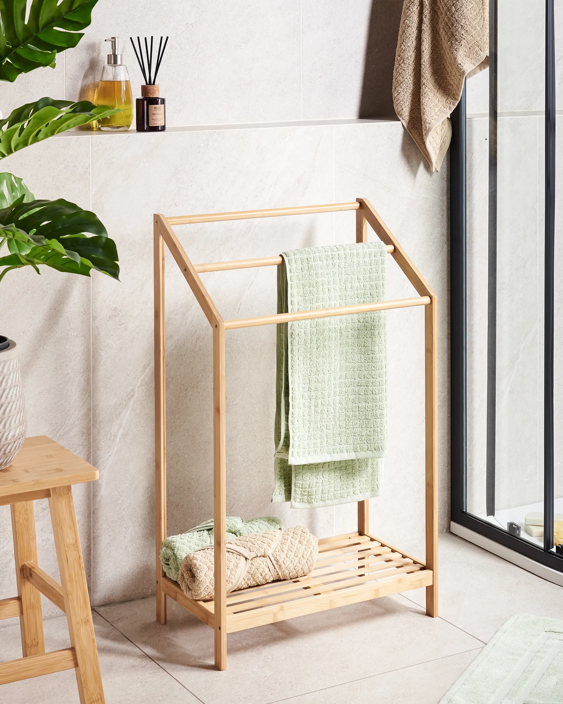 Towel Stand with Shelf YUNGAS Bamboo Light Brown_970782