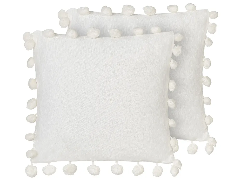 Set of 2 Decorative Cushions JASMINE 45 x 45 cm White Solid
