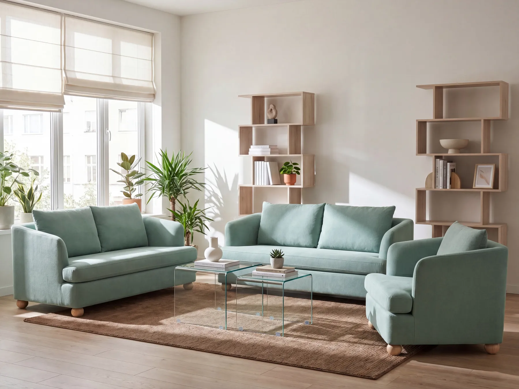 Living Room Set 6 Seater RATTVIK Fabric Light Green_1066615